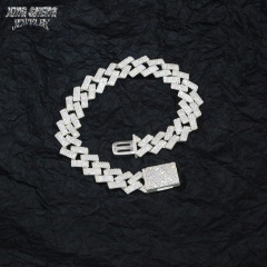 Factory on Sale 12mm 3 Rows thin Hip Hop Jewelry Iced Out 925 Sterling Silver Moissanite VVS Necklace Cuban Link Chain Necklace