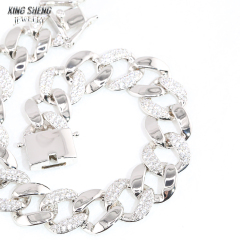Fashion Stylish New Arrivals 13mm Jewelry Hip Hop S925 Moissanite Diamond Moon Shape Cuban Link Bracelet Men