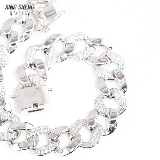 Fashion Stylish New Arrivals 13mm Jewelry Hip Hop S925 Moissanite Diamond Moon Shape Cuban Link Bracelet Men
