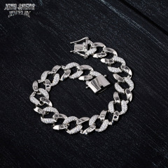 Fashion Stylish New Arrivals 13mm Jewelry Hip Hop S925 Moissanite Diamond Moon Shape Cuban Link Bracelet Men