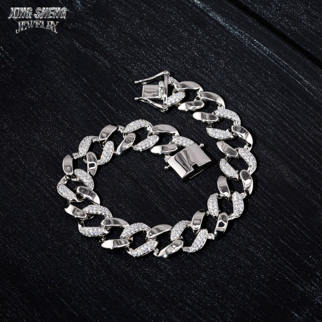 Fashion Stylish New Arrivals 13mm Jewelry Hip Hop S925 Moissanite Diamond Moon Shape Cuban Link Bracelet Men
