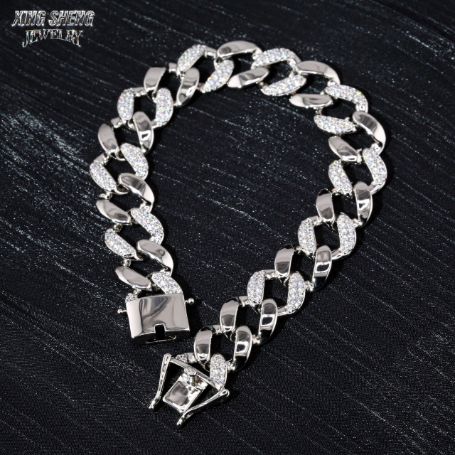 Fashion Stylish New Arrivals 13mm Jewelry Hip Hop S925 Moissanite Diamond Moon Shape Cuban Link Bracelet Men