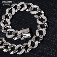 Fashion Stylish New Arrivals 13mm Jewelry Hip Hop S925 Moissanite Diamond Moon Shape Cuban Link Bracelet Men