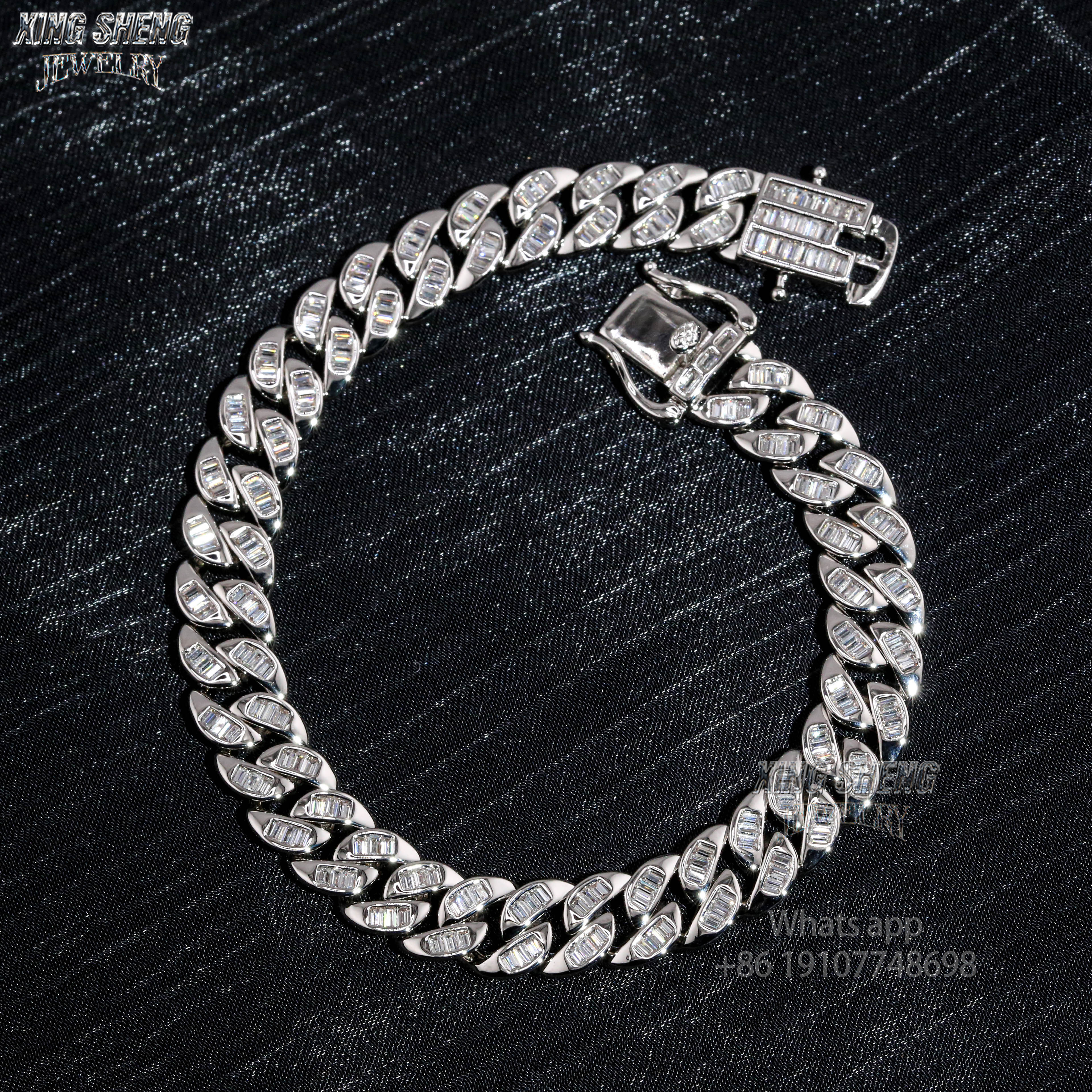 Hot Selling Design Fashion Pass Diamond Tester 8MM Rapper Man Hip Hop Iced Out VVS1 Moissanite Diamond S925 Silver Cuban Bracelet