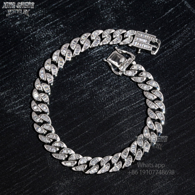 Hot Selling Design Fashion Pass Diamond Tester 8MM Rapper Man Hip Hop Iced Out VVS1 Moissanite Diamond S925 Silver Cuban Bracelet