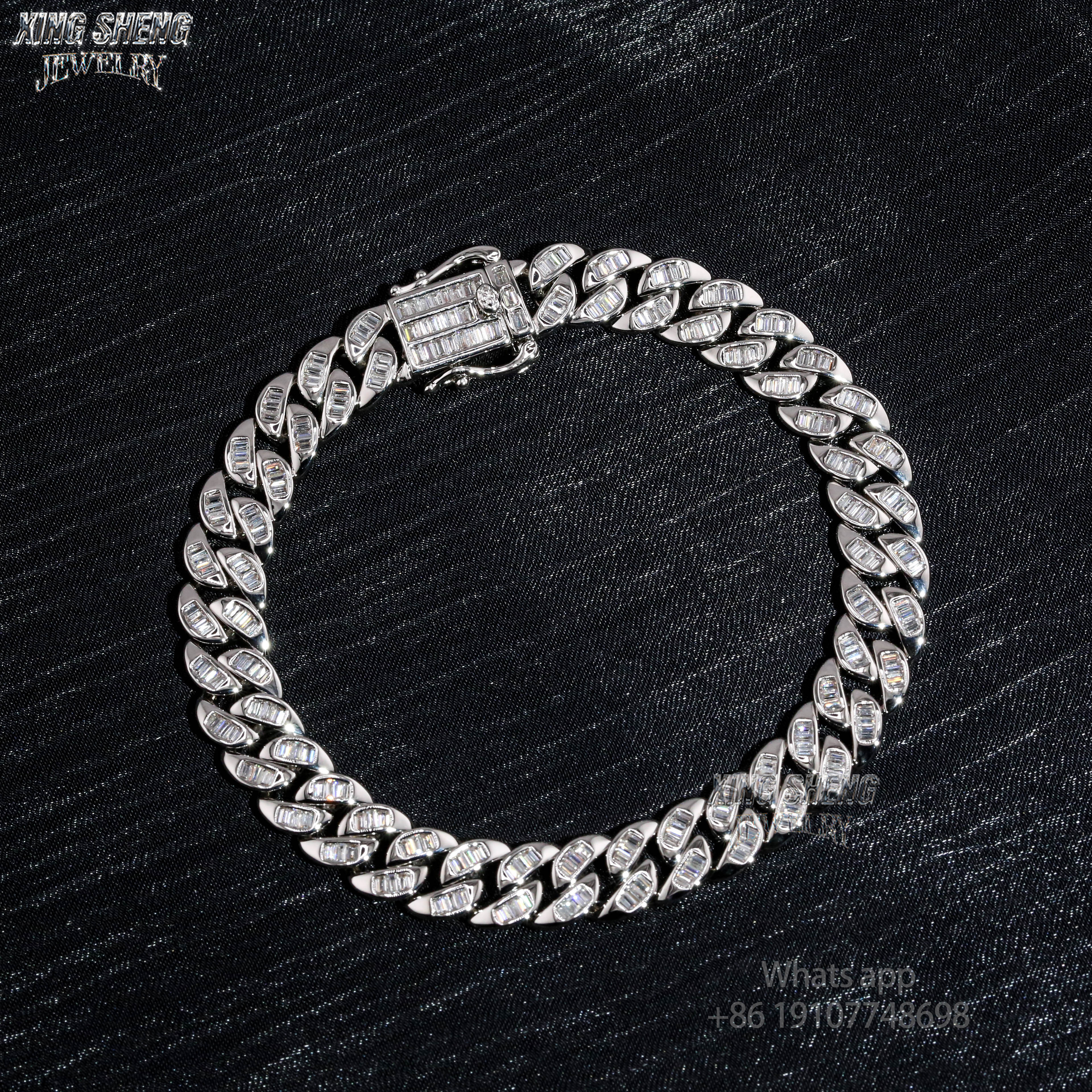 Hot Selling Design Fashion Pass Diamond Tester 8MM Rapper Man Hip Hop Iced Out VVS1 Moissanite Diamond S925 Silver Cuban Bracelet