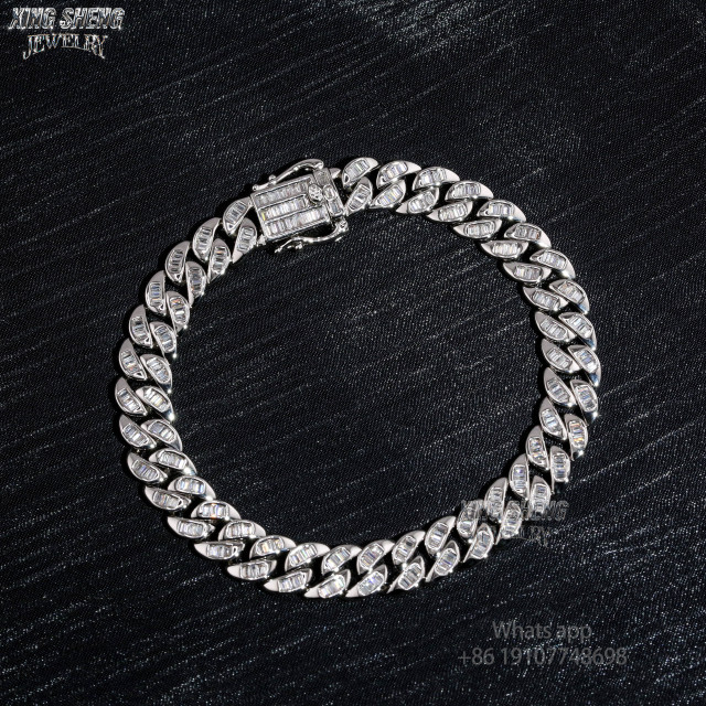 Hot Selling Design Fashion Pass Diamond Tester 8MM Rapper Man Hip Hop Iced Out VVS1 Moissanite Diamond S925 Silver Cuban Bracelet