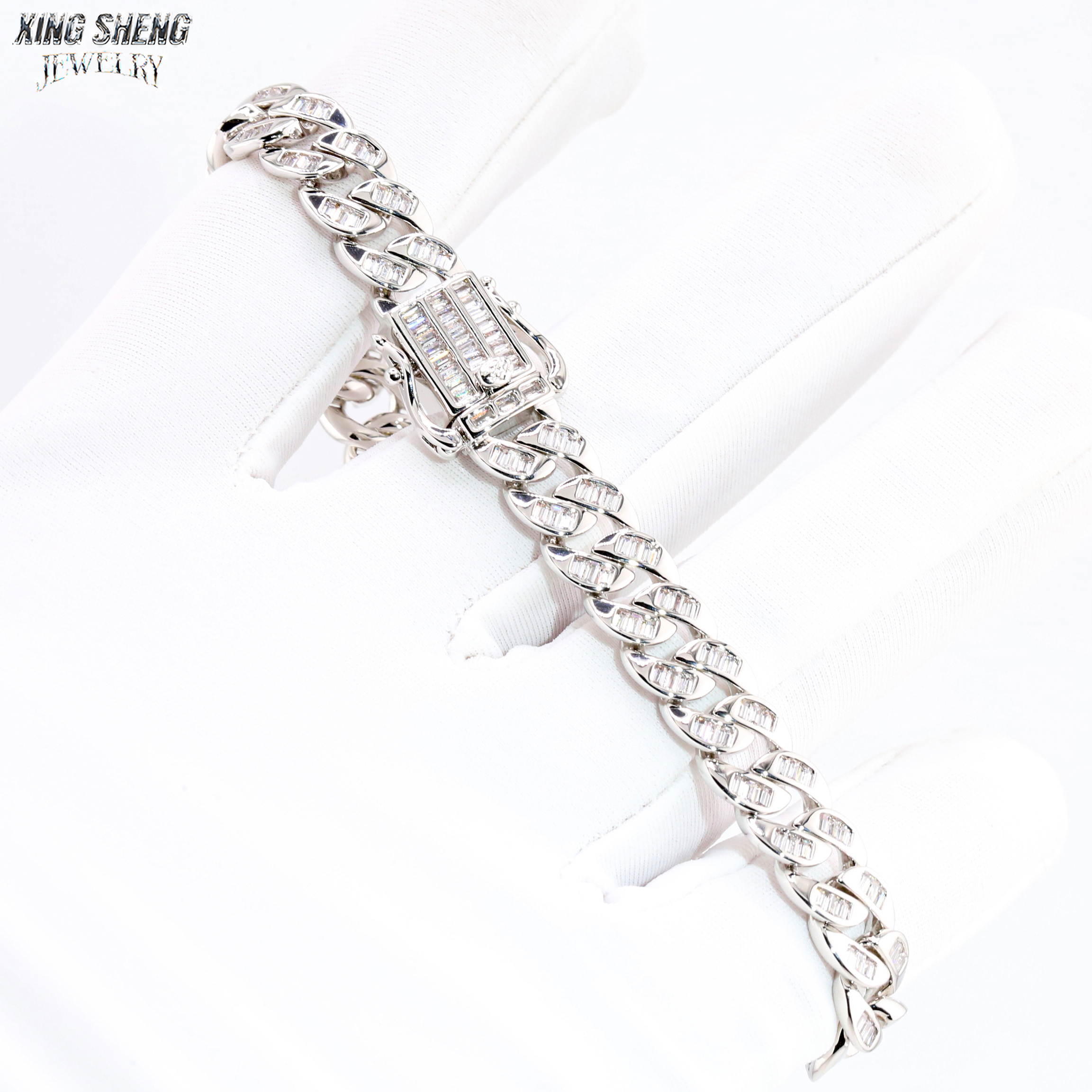 Hot Selling Design Fashion Pass Diamond Tester 8MM Rapper Man Hip Hop Iced Out VVS1 Moissanite Diamond S925 Silver Cuban Bracelet