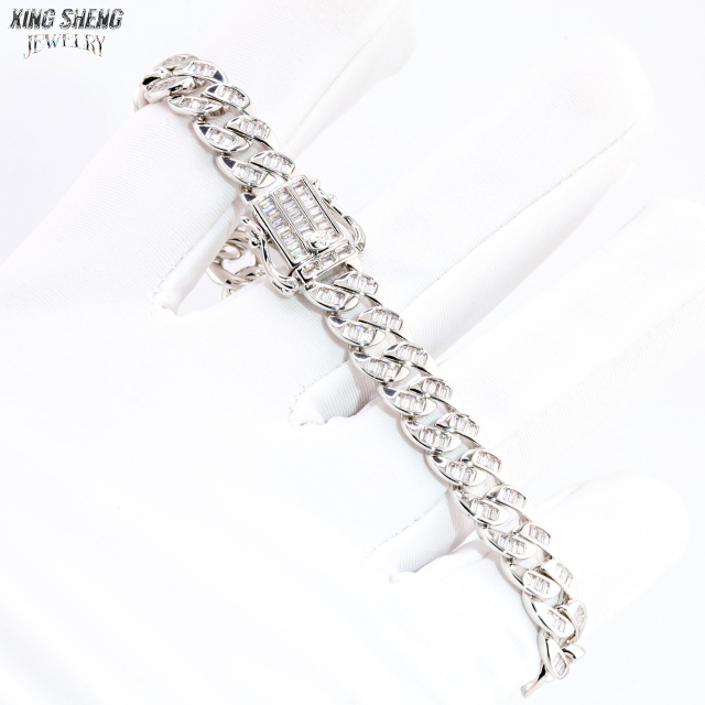 Hot Selling Design Fashion Pass Diamond Tester 8MM Rapper Man Hip Hop Iced Out VVS1 Moissanite Diamond S925 Silver Cuban Bracelet