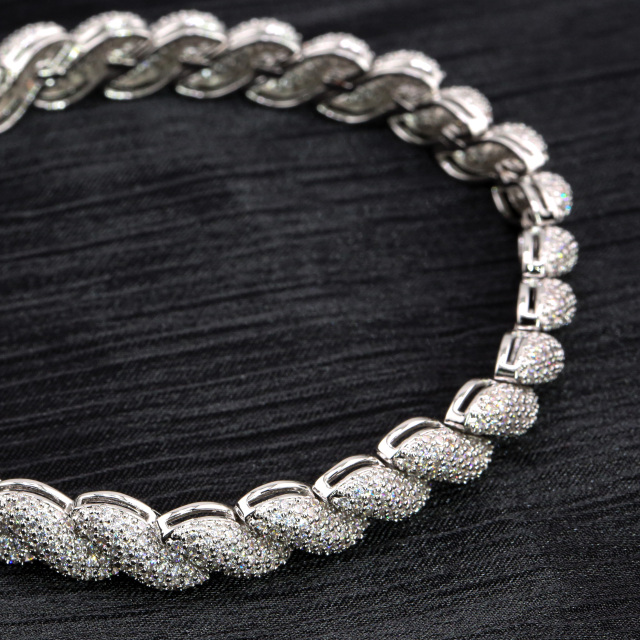 Fashion Hip Hip Jewelry 8mm Gold Plated 925 Sterling Silver Vvs Moissanite Diamond Twist Bangle Bracelet for Men