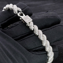 Fashion Hip Hip Jewelry 8mm Gold Plated 925 Sterling Silver Vvs Moissanite Diamond Twist Bangle Bracelet for Men
