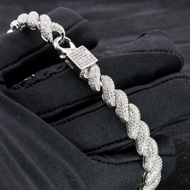 Fashion Hip Hip Jewelry 8mm Gold Plated 925 Sterling Silver Vvs Moissanite Diamond Twist Bangle Bracelet for Men