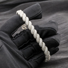 Fashion Hip Hip Jewelry 8mm Gold Plated 925 Sterling Silver Vvs Moissanite Diamond Twist Bangle Bracelet for Men