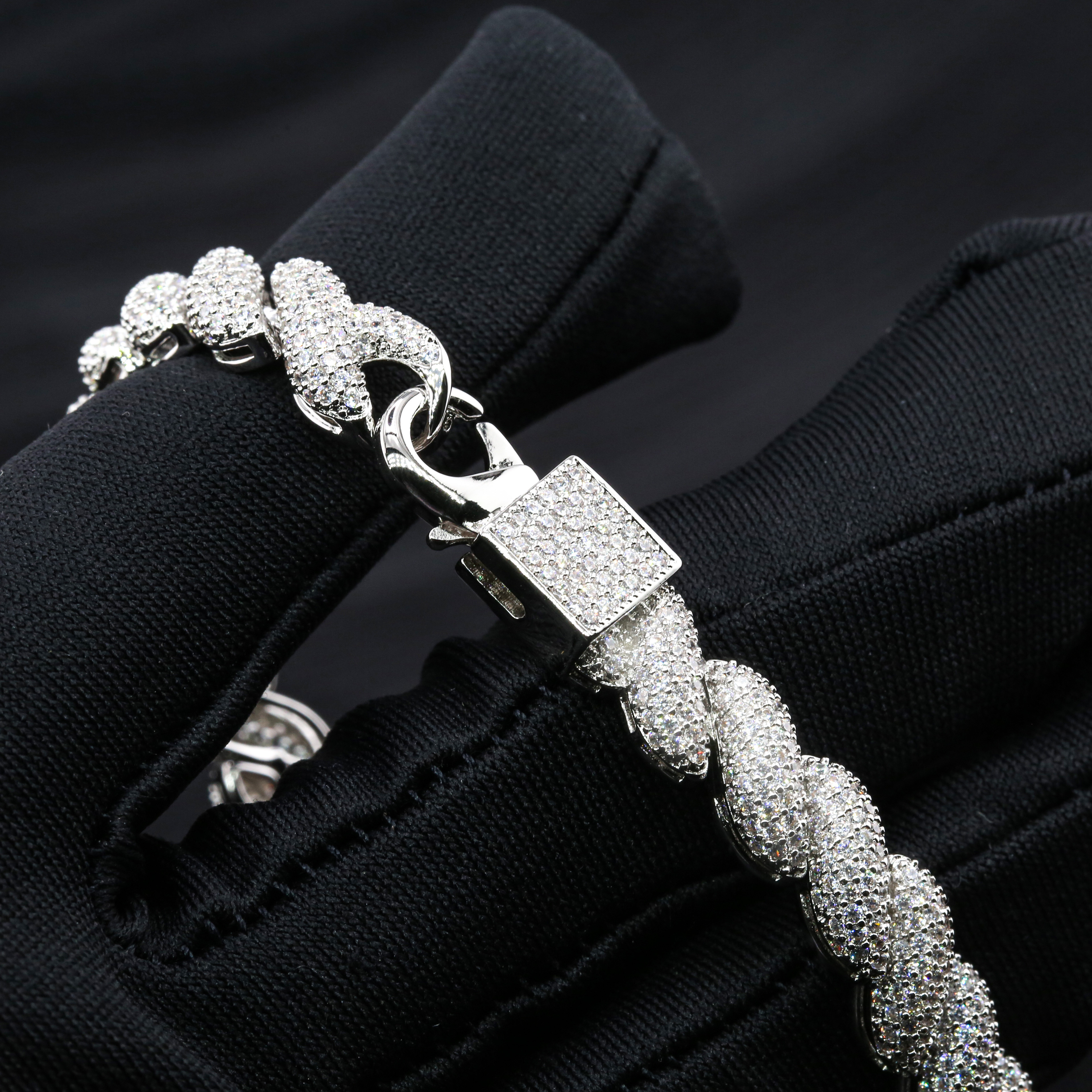 Fashion Hip Hip Jewelry 8mm Gold Plated 925 Sterling Silver Vvs Moissanite Diamond Twist Bangle Bracelet for Men