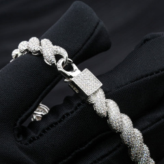 Fashion Hip Hip Jewelry 8mm Gold Plated 925 Sterling Silver Vvs Moissanite Diamond Twist Bangle Bracelet for Men