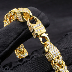New Design 8mm Fully Iced Out Hollow 925 Sterling Silver Hip Hop Moissanite Chain Necklace
