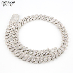 Hot Sale Hiphop Rapper 925 Sterling Silver Hand Setting Iced Out VVS1 Moissanite Diamond Cuban Link Chain