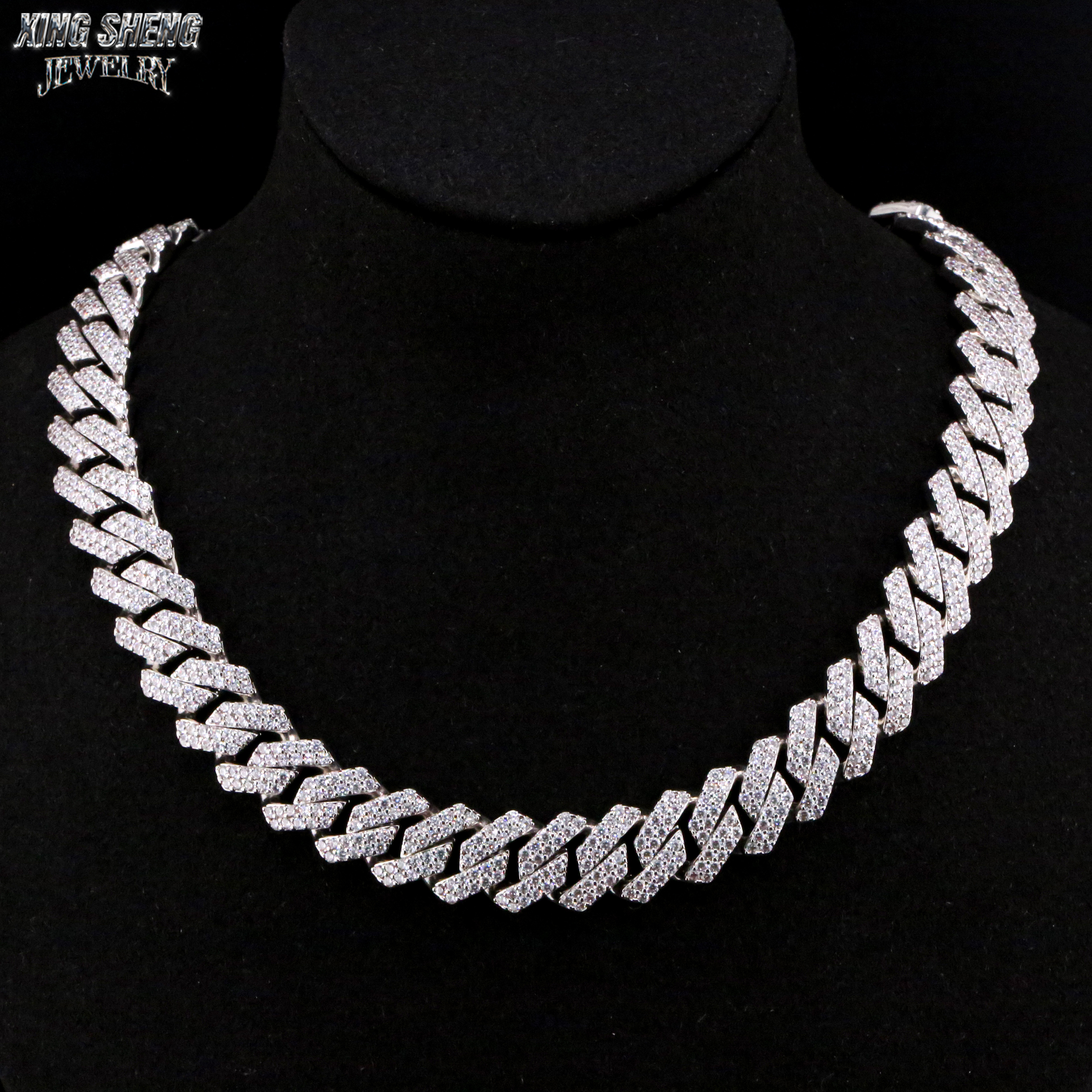 Hot Sale Hiphop Rapper 925 Sterling Silver Hand Setting Iced Out VVS1 Moissanite Diamond Cuban Link Chain