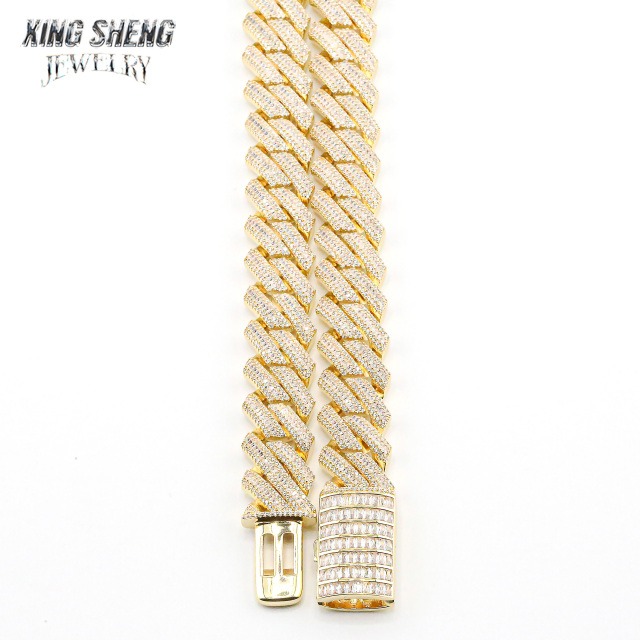 New Arrivals Fashion Popular Box Clasp Pass Diamond Tester S925 16 mm Iced Out Hip Hop VVS1 Baguette Moissanite Diamond Miami Cuban Link Men