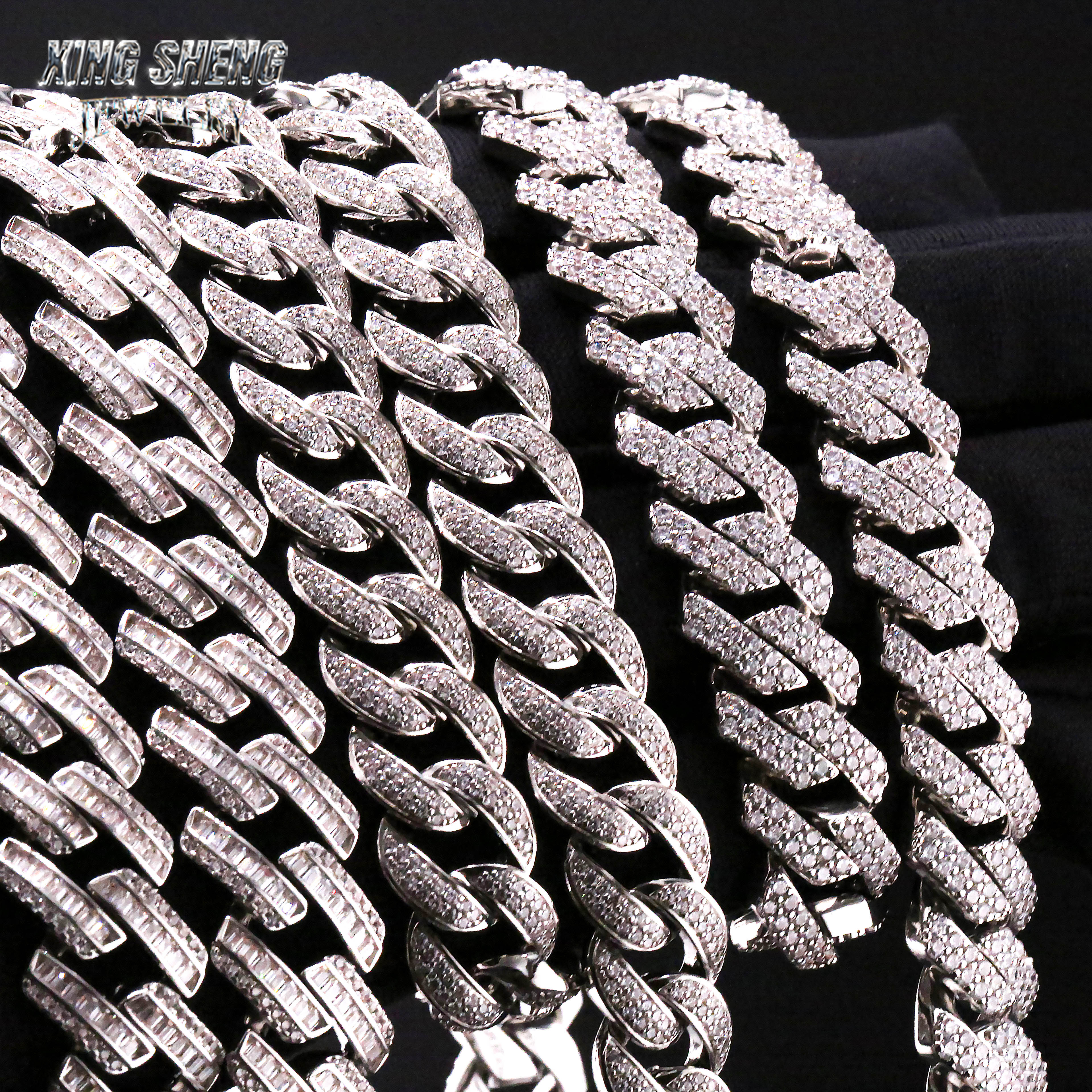 Hot Sale Hiphop Rapper 925 Sterling Silver Hand Setting Iced Out VVS1 Moissanite Diamond Cuban Link Chain
