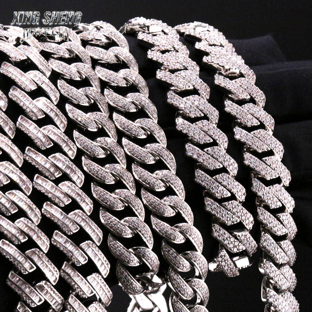 Hot Sale Hiphop Rapper 925 Sterling Silver Hand Setting Iced Out VVS1 Moissanite Diamond Cuban Link Chain