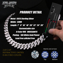 Hot Sale Hiphop Rapper 925 Sterling Silver Hand Setting Iced Out VVS1 Moissanite Diamond Cuban Link Chain
