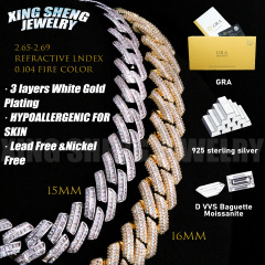 New Arrivals Fashion Popular Box Clasp Pass Diamond Tester S925 16 mm Iced Out Hip Hop VVS1 Baguette Moissanite Diamond Miami Cuban Link Men