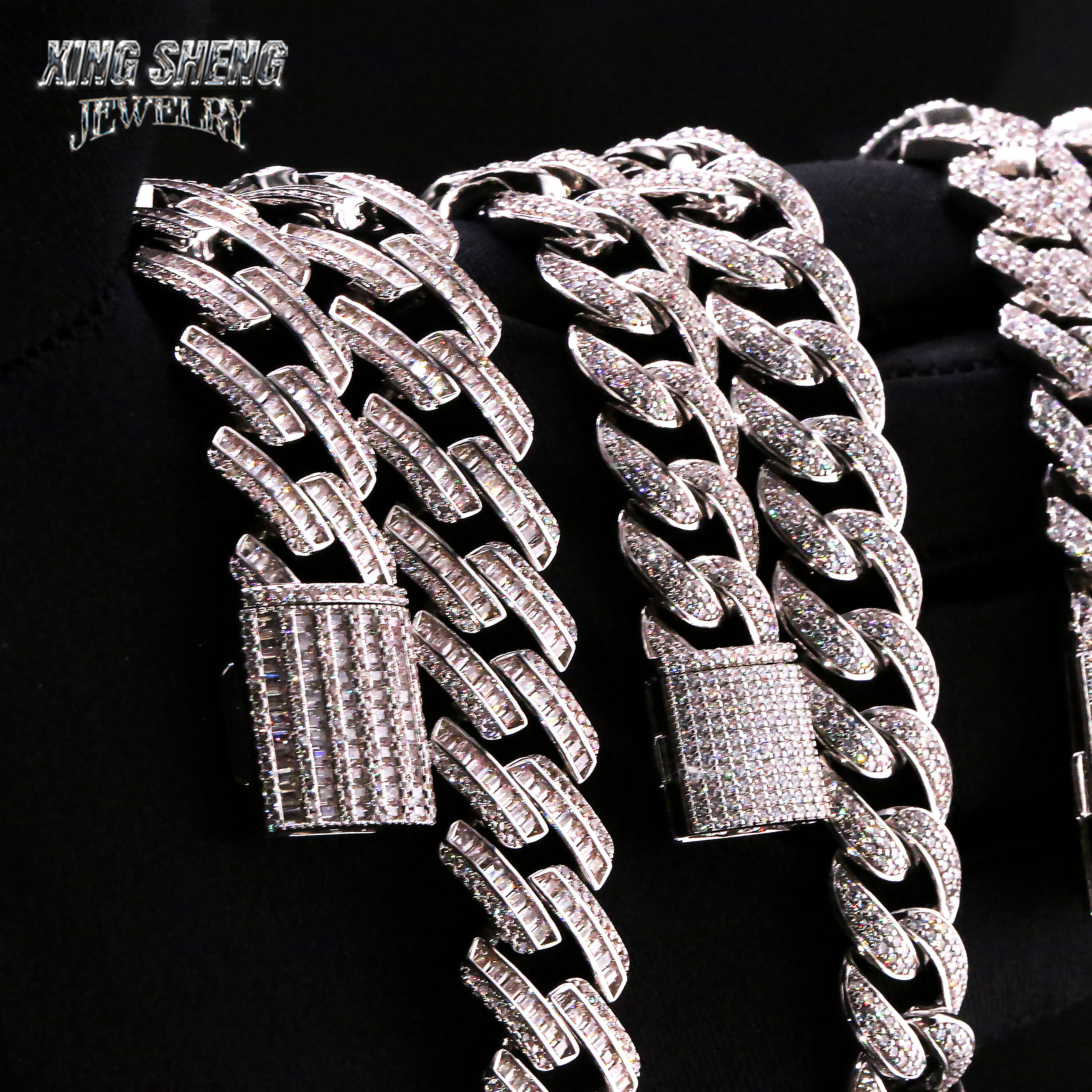 GRA Certified Men Jewelry Necklace Pass Diamond Tester 925 Sterling Silver 15MM Baguette VVS Moissanite Iced Out Cuban Link Chain