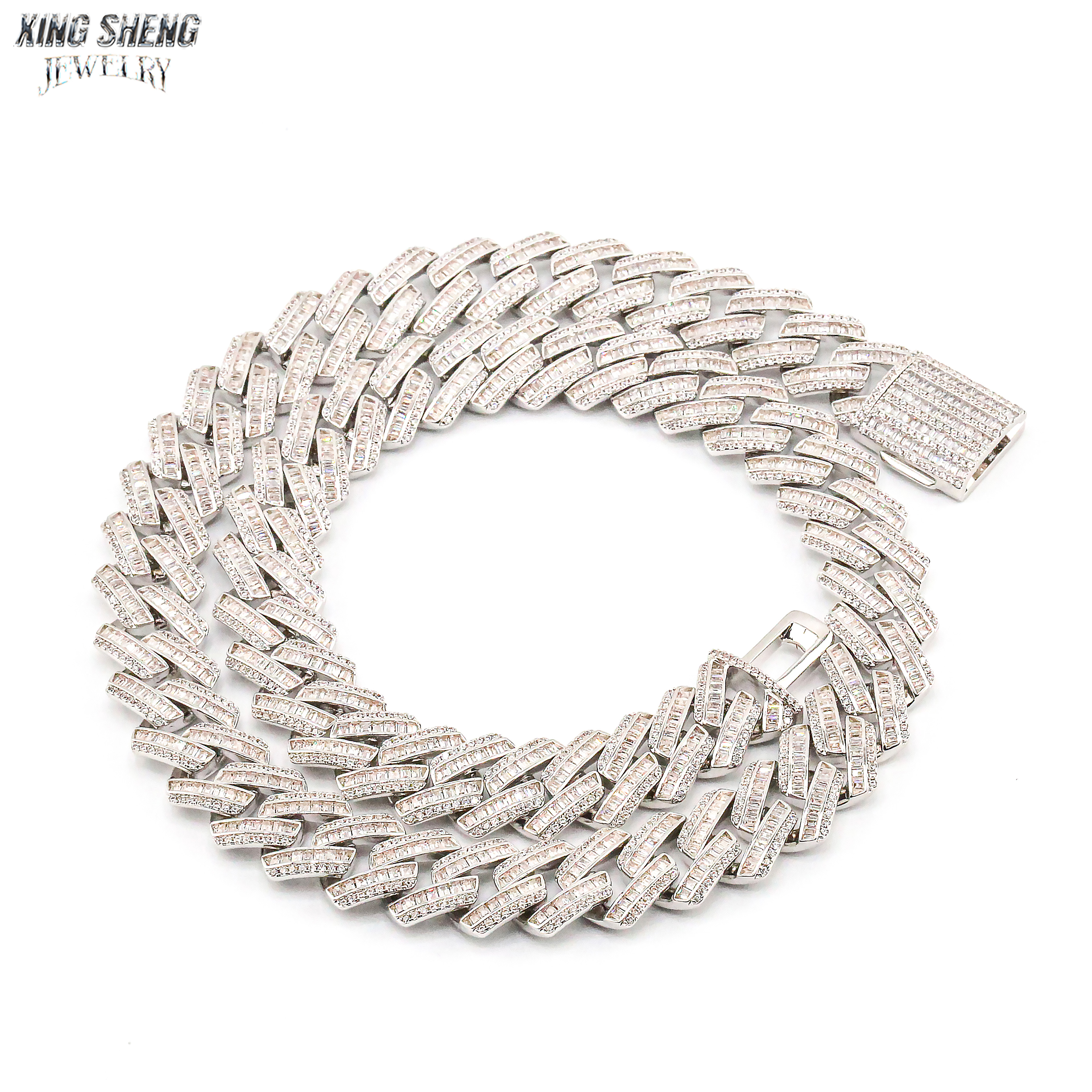 GRA Certified Men Jewelry Necklace Pass Diamond Tester 925 Sterling Silver 15MM Baguette VVS Moissanite Iced Out Cuban Link Chain