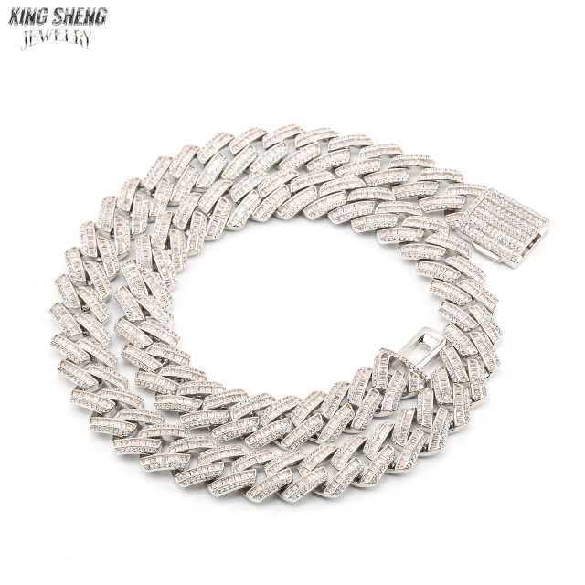 GRA Certified Men Jewelry Necklace Pass Diamond Tester 925 Sterling Silver 15MM Baguette VVS Moissanite Iced Out Cuban Link Chain