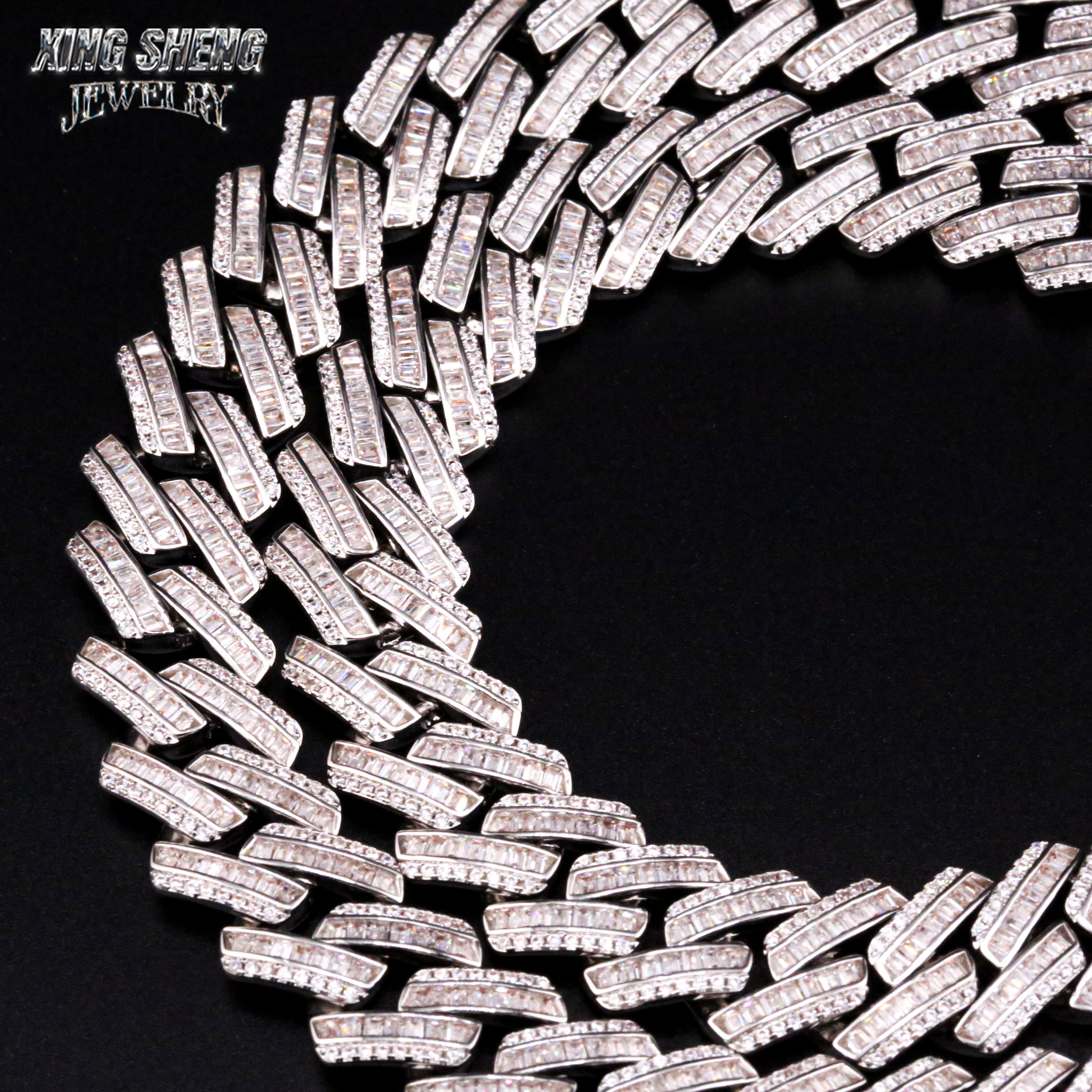 GRA Certified Men Jewelry Necklace Pass Diamond Tester 925 Sterling Silver 15MM Baguette VVS Moissanite Iced Out Cuban Link Chain