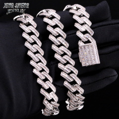 GRA Certified Men Jewelry Necklace Pass Diamond Tester 925 Sterling Silver 15MM Baguette VVS Moissanite Iced Out Cuban Link Chain