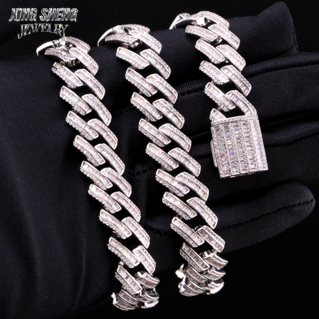 GRA Certified Men Jewelry Necklace Pass Diamond Tester 925 Sterling Silver 15MM Baguette VVS Moissanite Iced Out Cuban Link Chain