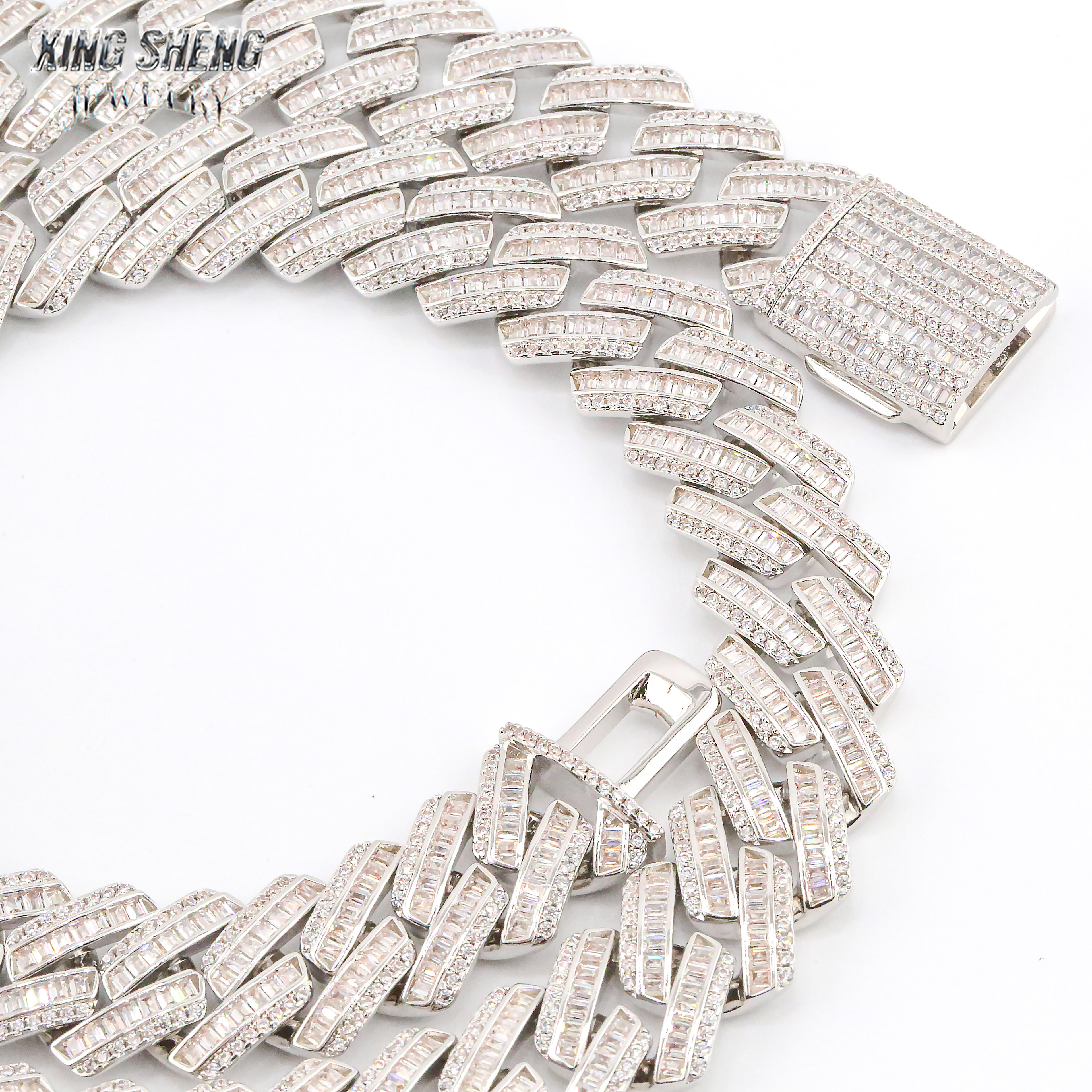 GRA Certified Men Jewelry Necklace Pass Diamond Tester 925 Sterling Silver 15MM Baguette VVS Moissanite Iced Out Cuban Link Chain