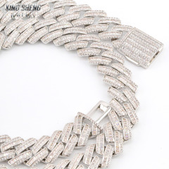 GRA Certified Men Jewelry Necklace Pass Diamond Tester 925 Sterling Silver 15MM Baguette VVS Moissanite Iced Out Cuban Link Chain