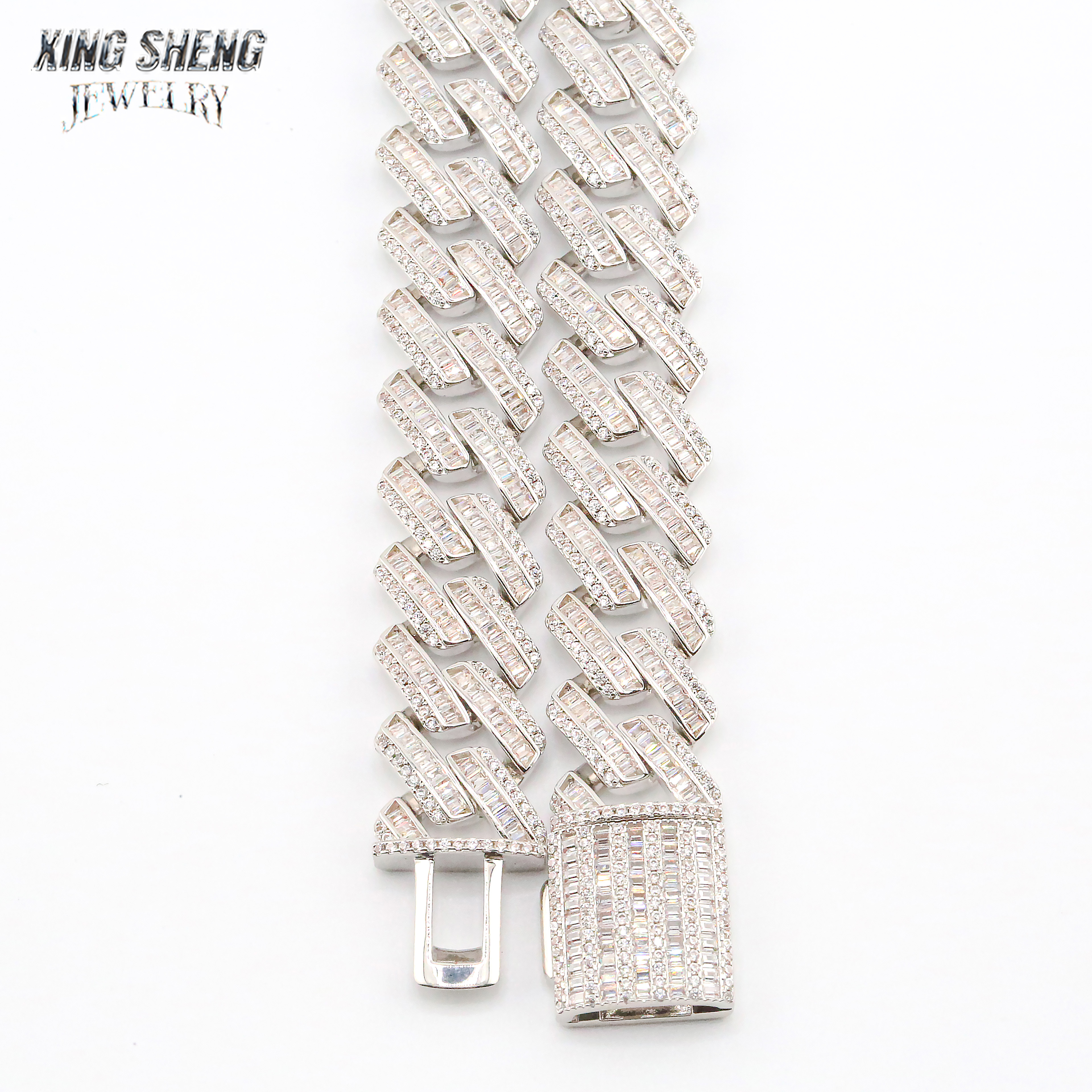 GRA Certified Men Jewelry Necklace Pass Diamond Tester 925 Sterling Silver 15MM Baguette VVS Moissanite Iced Out Cuban Link Chain