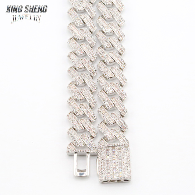 GRA Certified Men Jewelry Necklace Pass Diamond Tester 925 Sterling Silver 15MM Baguette VVS Moissanite Iced Out Cuban Link Chain