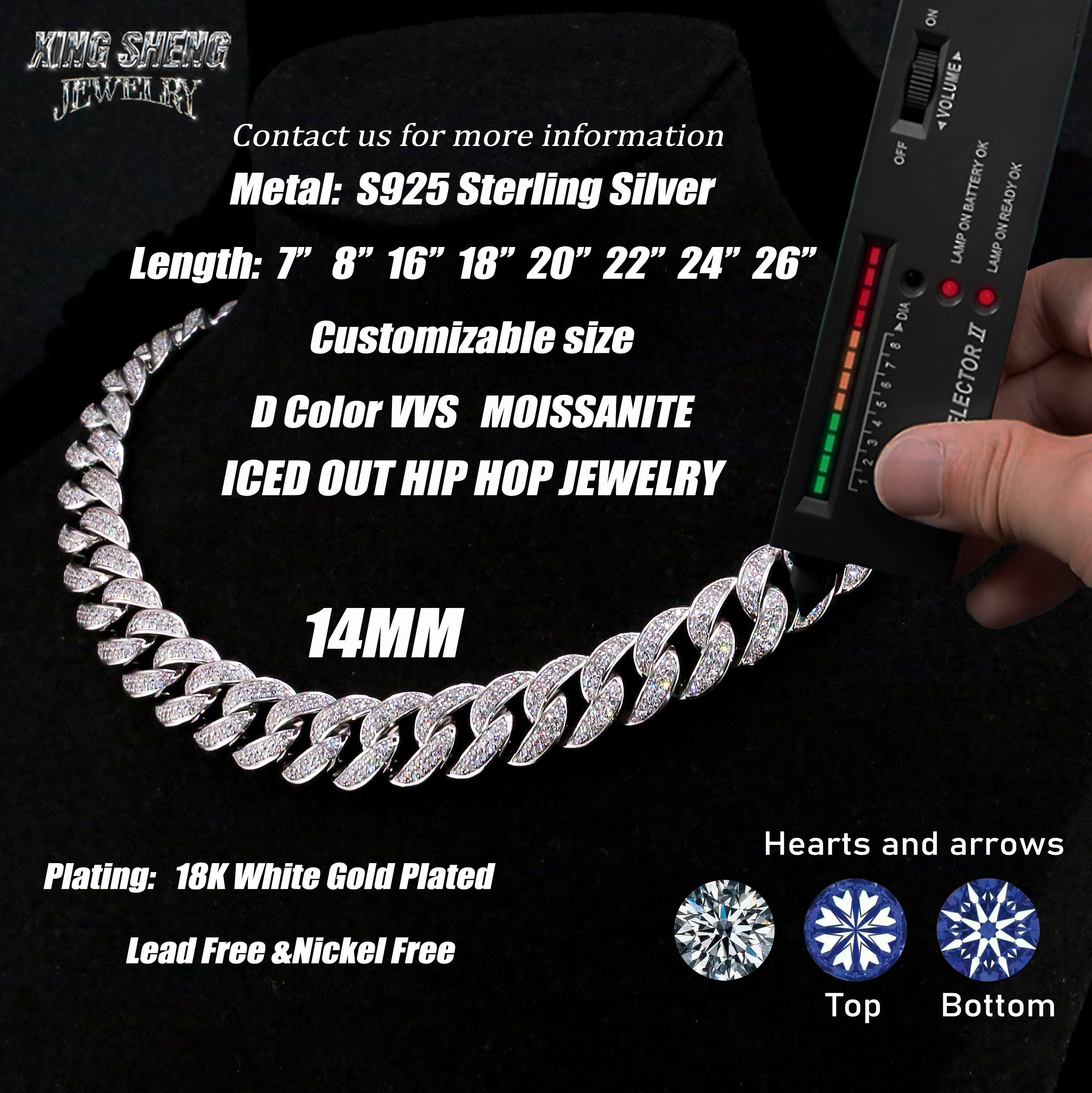 Pass Diamond Tester Promotion 14mm Hip Hop Jewelry Cuban Link Chain Iced Out Diamond Moissanite D Color VVS 925 Silver Necklace