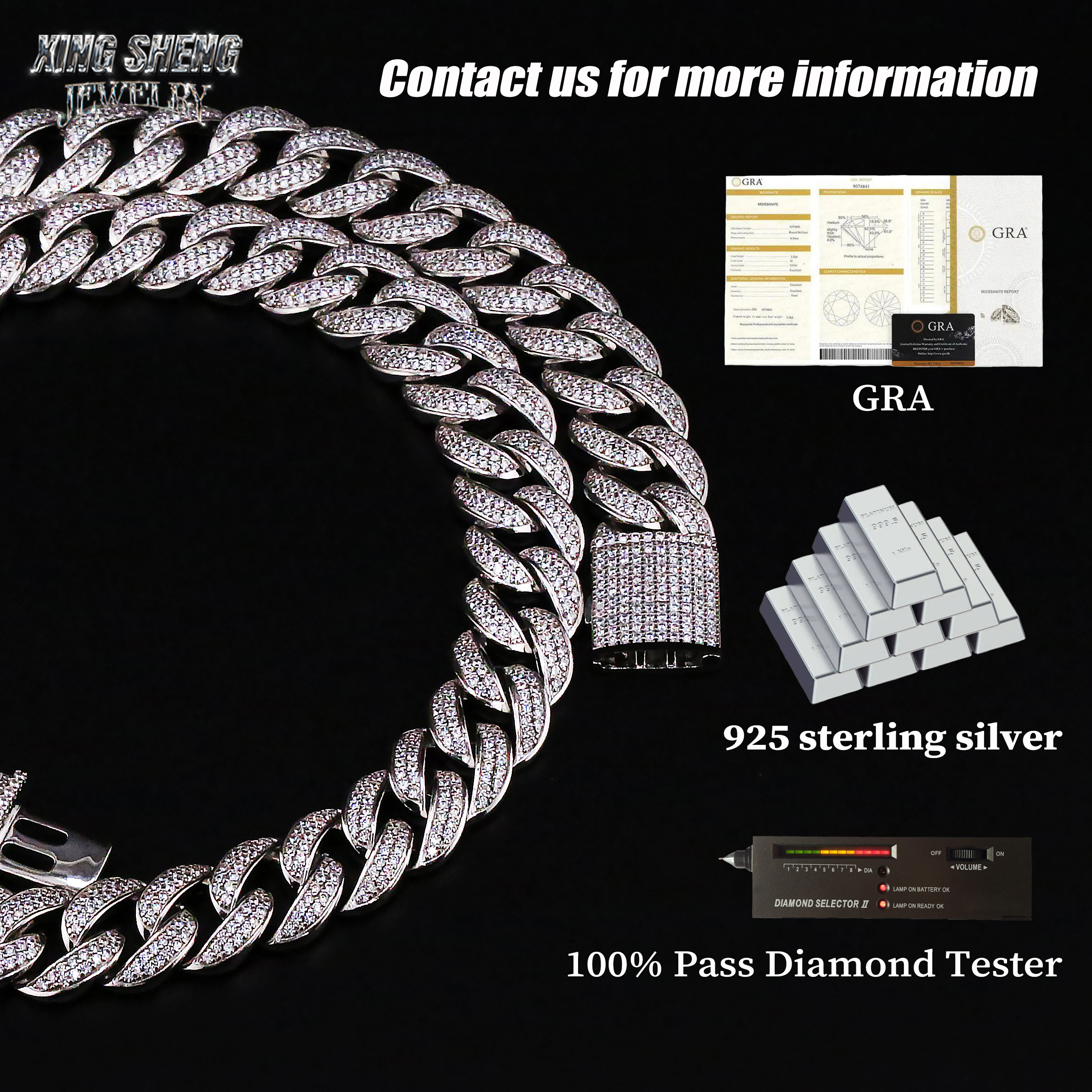 Pass Diamond Tester Promotion 14mm Hip Hop Jewelry Cuban Link Chain Iced Out Diamond Moissanite D Color VVS 925 Silver Necklace