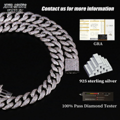 Pass Diamond Tester Promotion 14mm Hip Hop Jewelry Cuban Link Chain Iced Out Diamond Moissanite D Color VVS 925 Silver Necklace