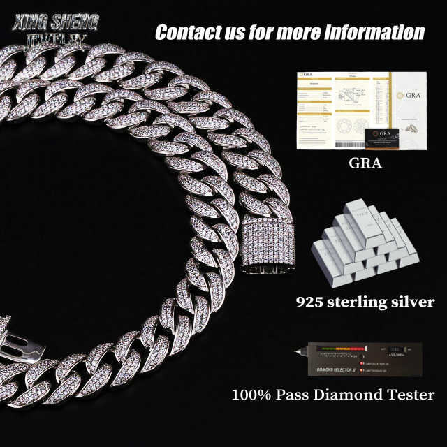 Pass Diamond Tester Promotion 14mm Hip Hop Jewelry Cuban Link Chain Iced Out Diamond Moissanite D Color VVS 925 Silver Necklace