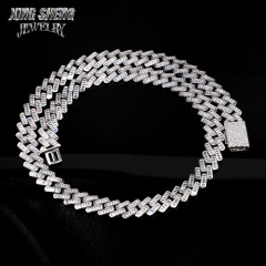 New Designs Pass Diamond Tester Hip Hop Jewelry 925 Silver Iced Out Pass Diamond Tester Baguette 13MM D VVS Moissanite Cuban Link Chain