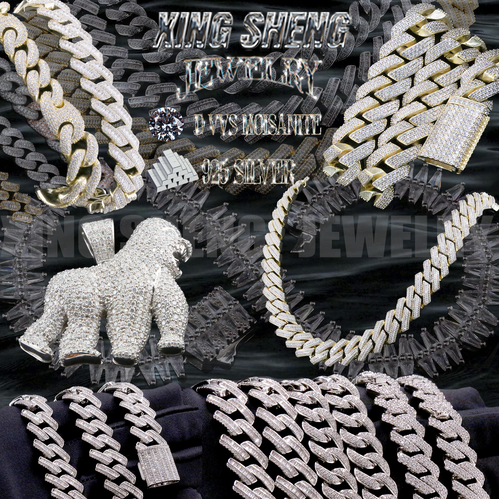 New Designs Pass Diamond Tester Hip Hop Jewelry 925 Silver Iced Out Pass Diamond Tester Baguette 13MM D VVS Moissanite Cuban Link Chain