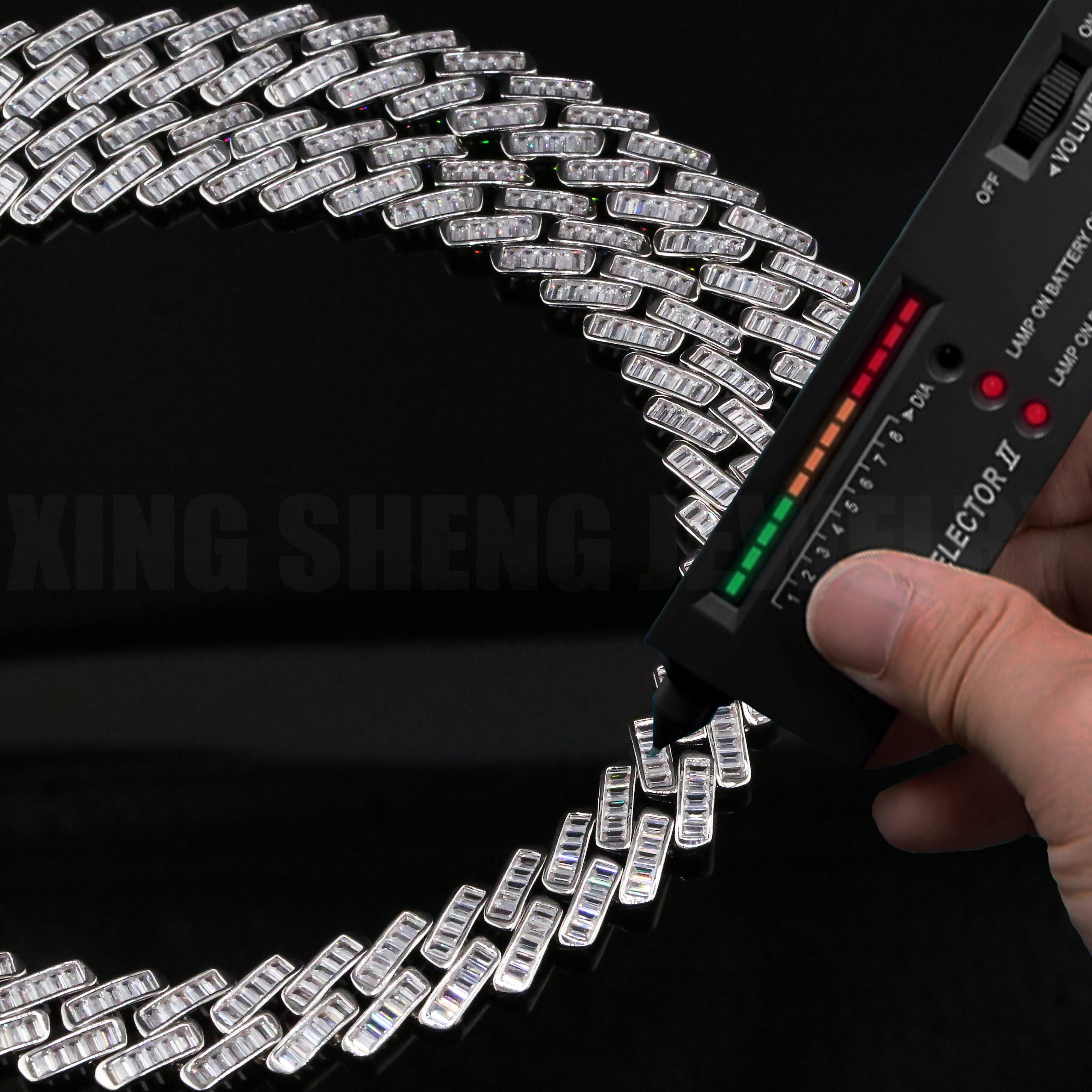 New Designs Pass Diamond Tester Hip Hop Jewelry 925 Silver Iced Out Pass Diamond Tester Baguette 13MM D VVS Moissanite Cuban Link Chain