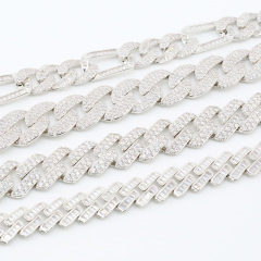 New Designs Pass Diamond Tester Hip Hop Jewelry 925 Silver Iced Out Pass Diamond Tester Baguette 13MM D VVS Moissanite Cuban Link Chain