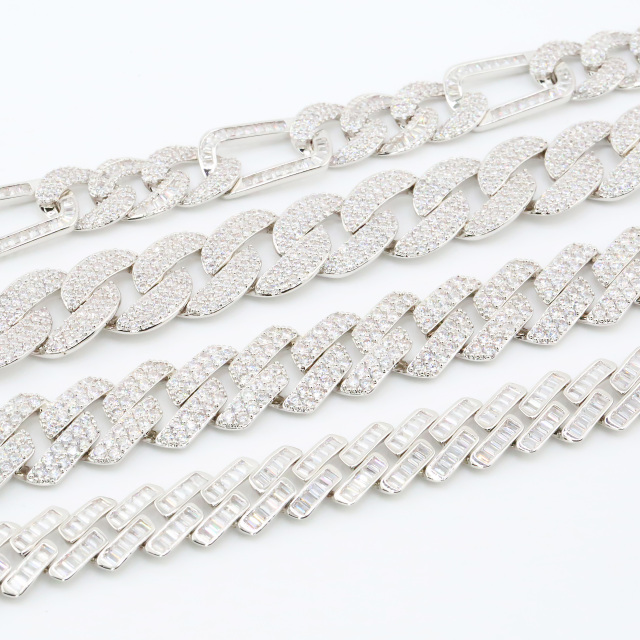 New Designs Pass Diamond Tester Hip Hop Jewelry 925 Silver Iced Out Pass Diamond Tester Baguette 13MM D VVS Moissanite Cuban Link Chain