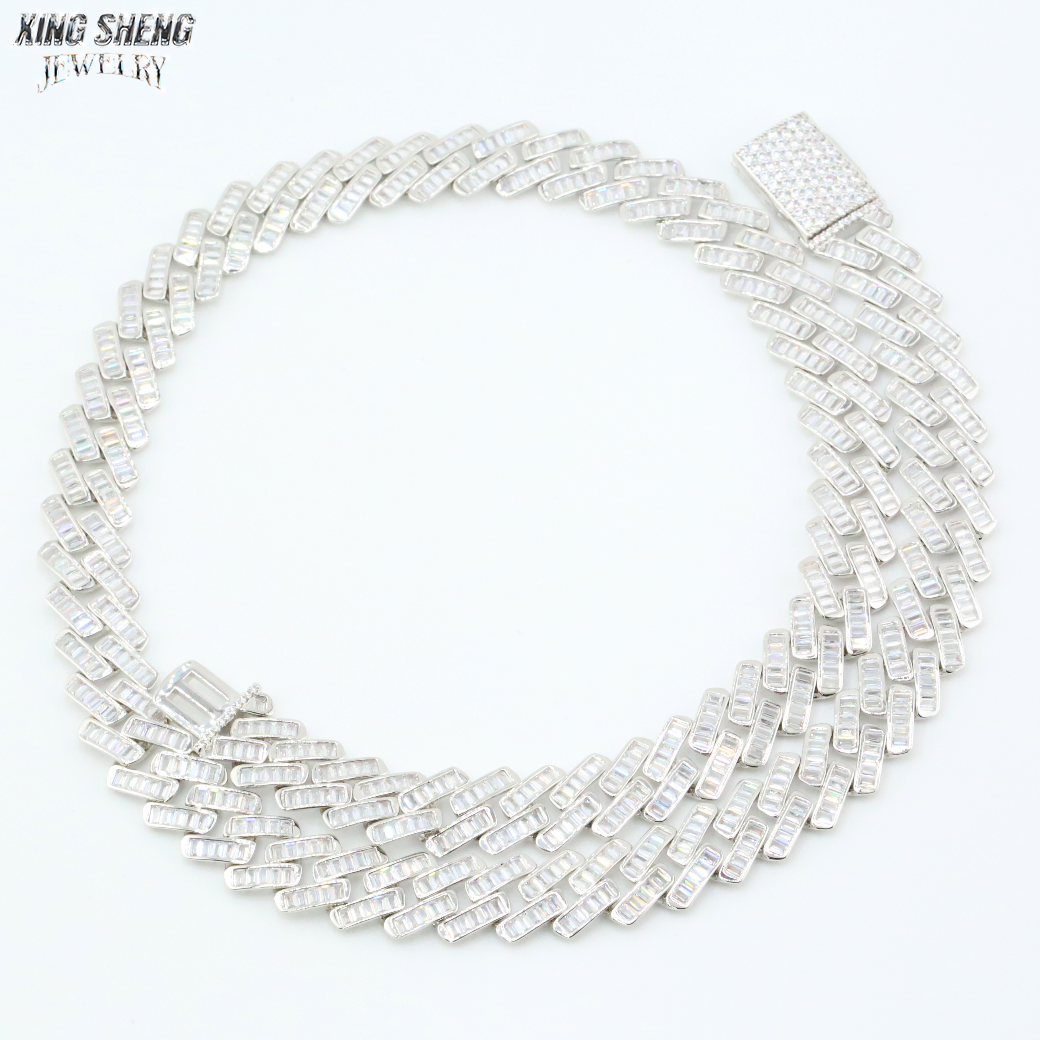 New Designs Pass Diamond Tester Hip Hop Jewelry 925 Silver Iced Out Pass Diamond Tester Baguette 13MM D VVS Moissanite Cuban Link Chain
