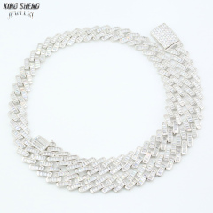 New Designs Pass Diamond Tester Hip Hop Jewelry 925 Silver Iced Out Pass Diamond Tester Baguette 13MM D VVS Moissanite Cuban Link Chain