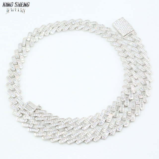 New Designs Pass Diamond Tester Hip Hop Jewelry 925 Silver Iced Out Pass Diamond Tester Baguette 13MM D VVS Moissanite Cuban Link Chain