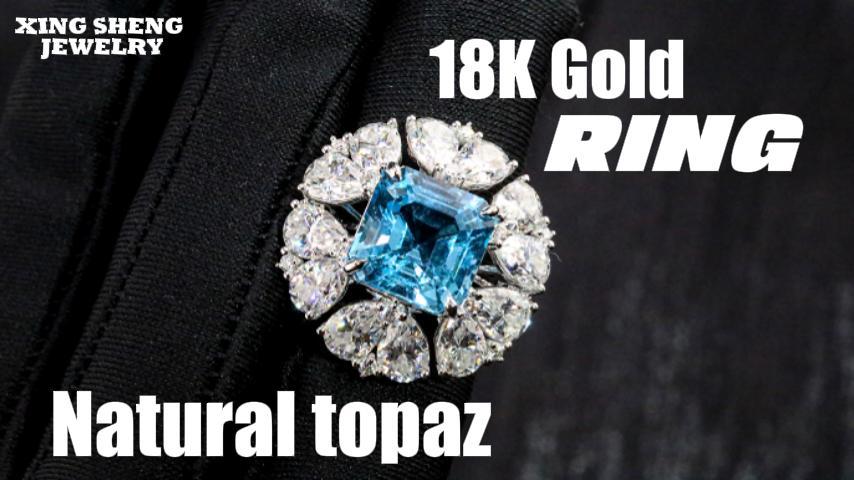 Vintage Art Deco Asscher Cut Natural London Blue Topaz & Pear Moissanite Floral Halo Engagement Ring in 18K Solid Gold (6A VVS Excellent Cut)